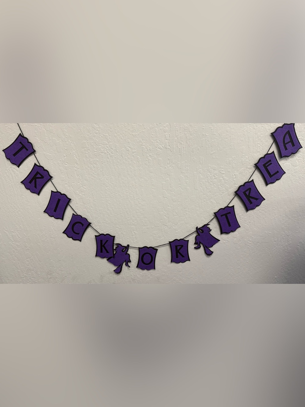 Pottery Barn Halloween Felt "Trick or Treat" Witch Garland Banner Purple